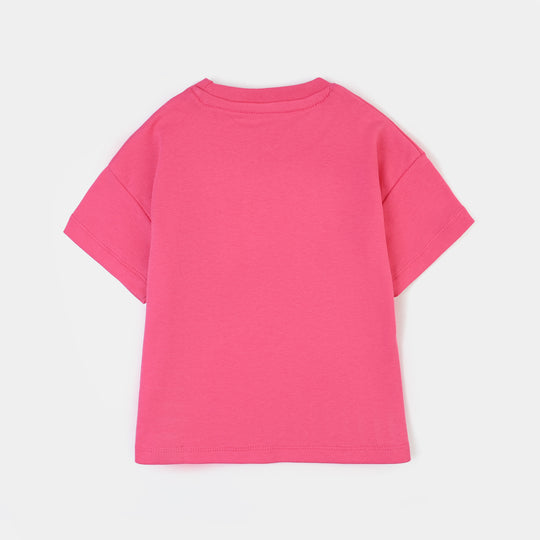 Girls Cotton Interlock 2 Piece Suit Smiley-Hot Pink