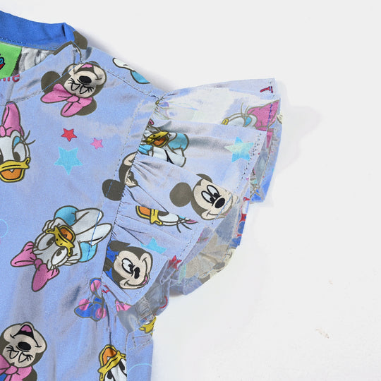 Infant Girls Cotton Romper Characters-Blue