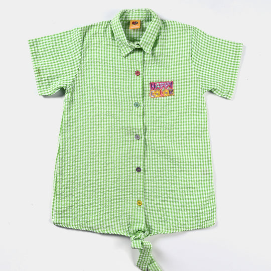 Girls Poly Cotton Emb Top Happy Colors-Green