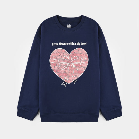 Girls Jersey/Terry Sweatshirt Little Flowers-NAVY