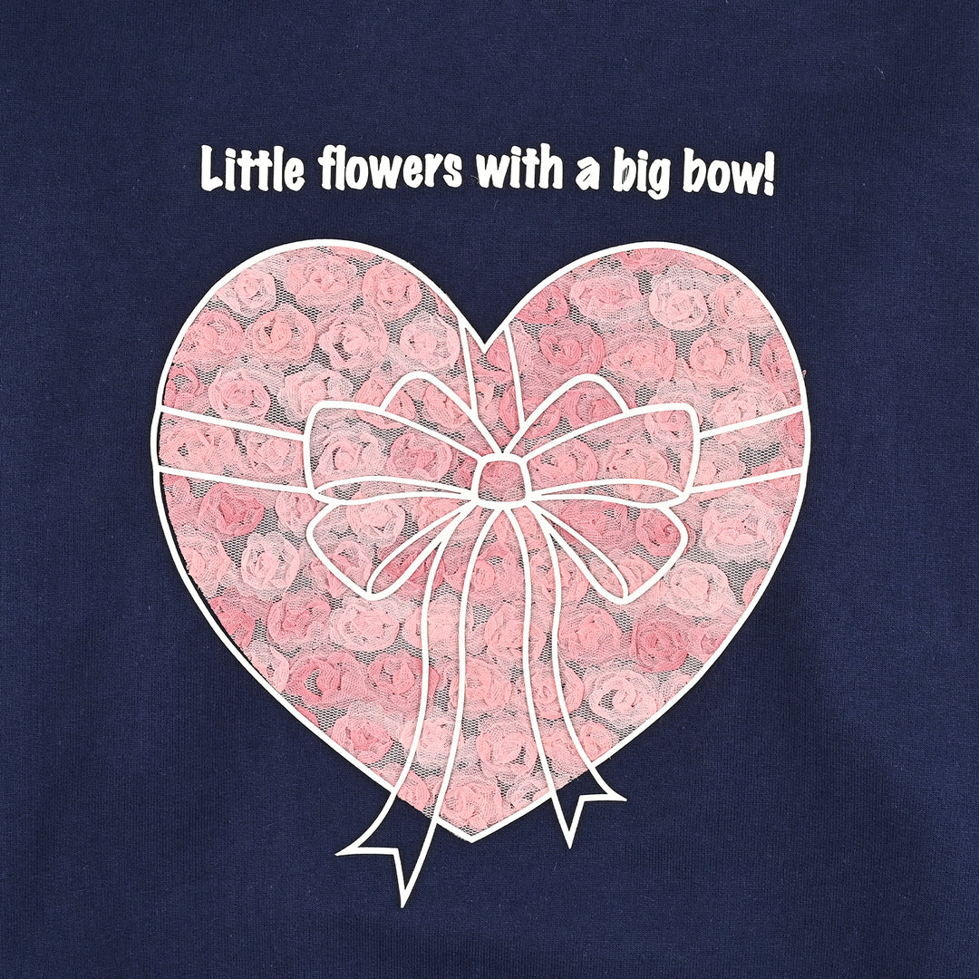 Girls Jersey/Terry Sweatshirt Little Flowers-NAVY