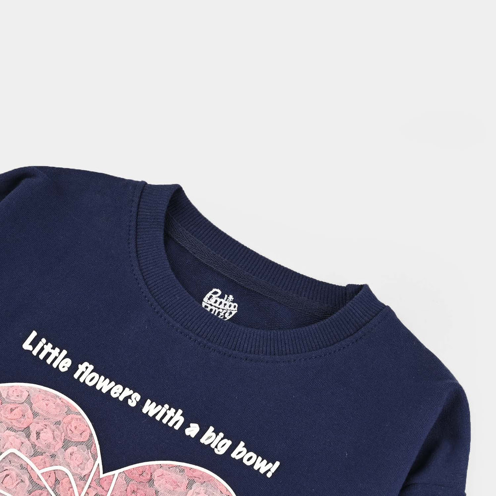 Girls Jersey/Terry Sweatshirt Little Flowers-NAVY