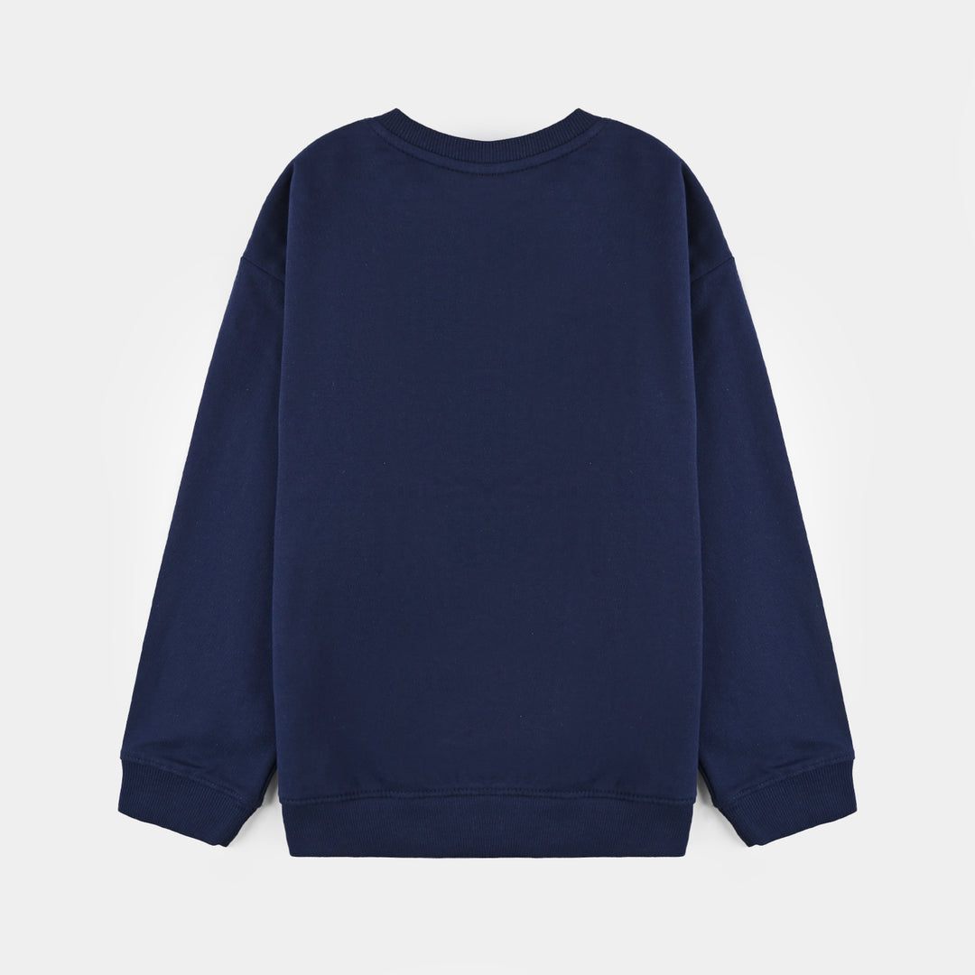 Girls Jersey/Terry Sweatshirt Little Flowers-NAVY