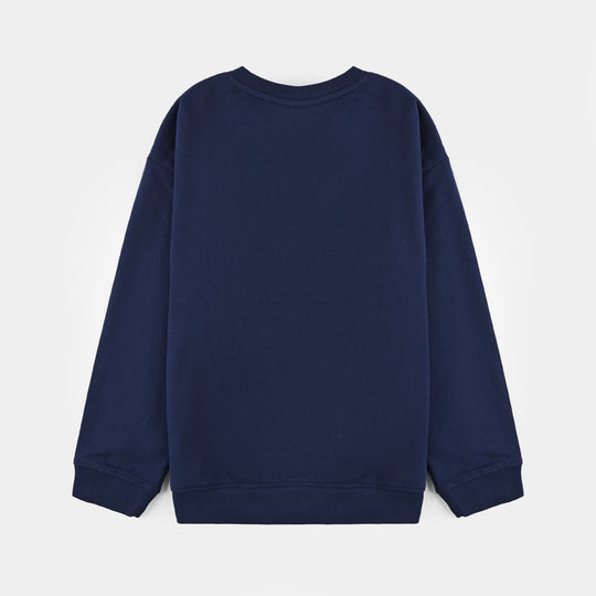 Girls Jersey/Terry Sweatshirt Little Flowers-NAVY