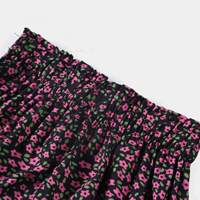 Girls Cotton Poplin Printed Culotte Pink & Black Floral