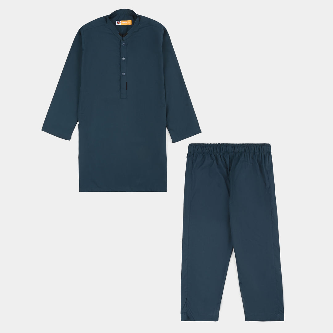 Boys Poly Viscose Kurta Pajama (Contrast)-GREEN