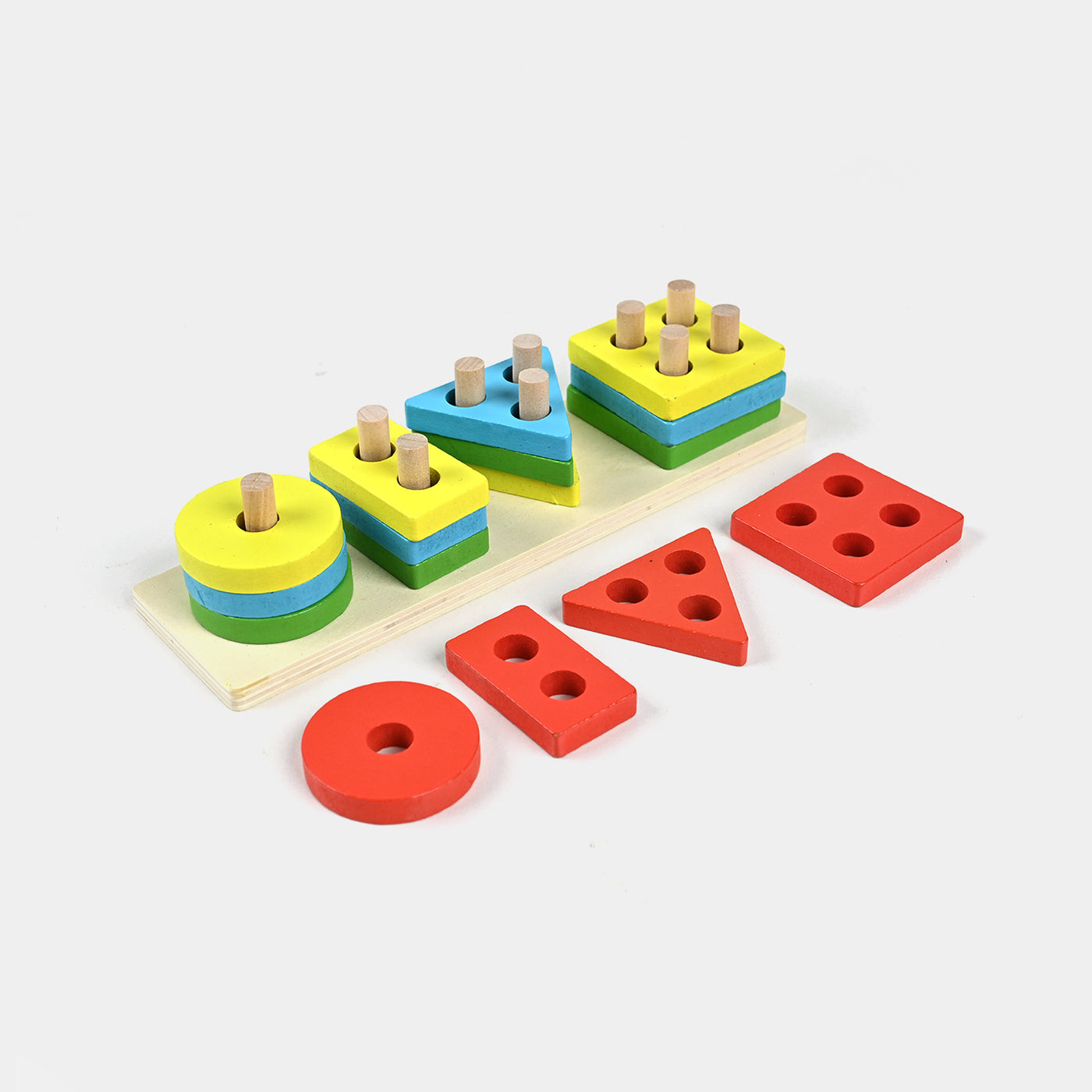 Four Sets of Wooden Geometric Shapes Set