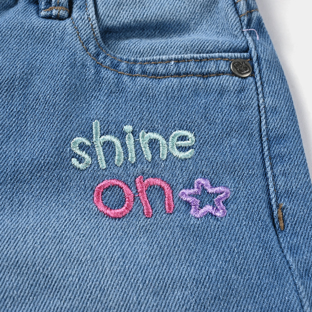 Girls Denim Short Star-Mid Blue