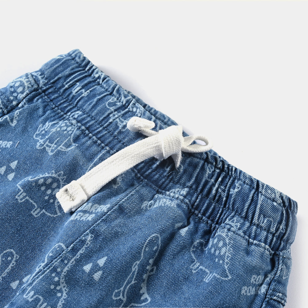 Infant Boys Denim Stretch Pant Dinosaur-Mid Blue