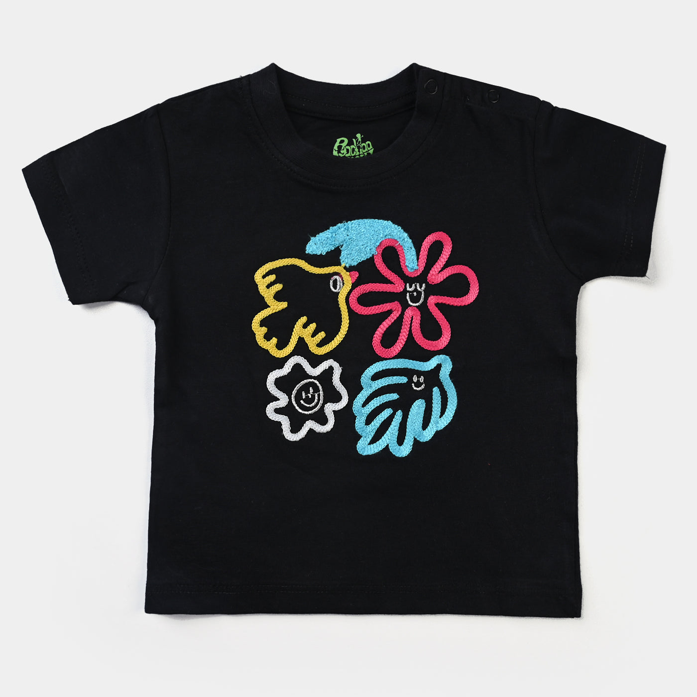 Infant Girls Cotton Jersey T-Shirt Birds & Leaves-Jet Black