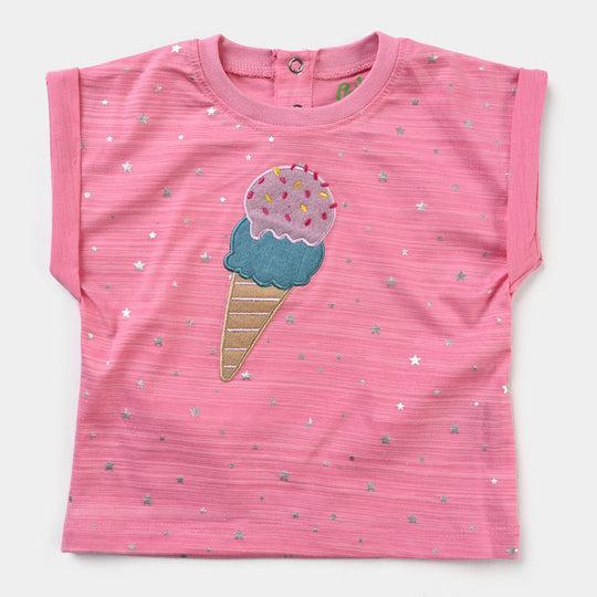 Infant Girls Poly Cotton Jersey T-Shirt ICE CREAM-Pink