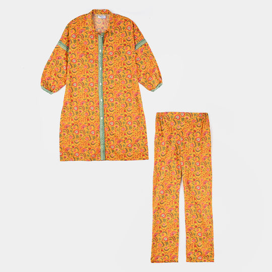 Teen Girls Cotton 2 PC Suit-Mustard