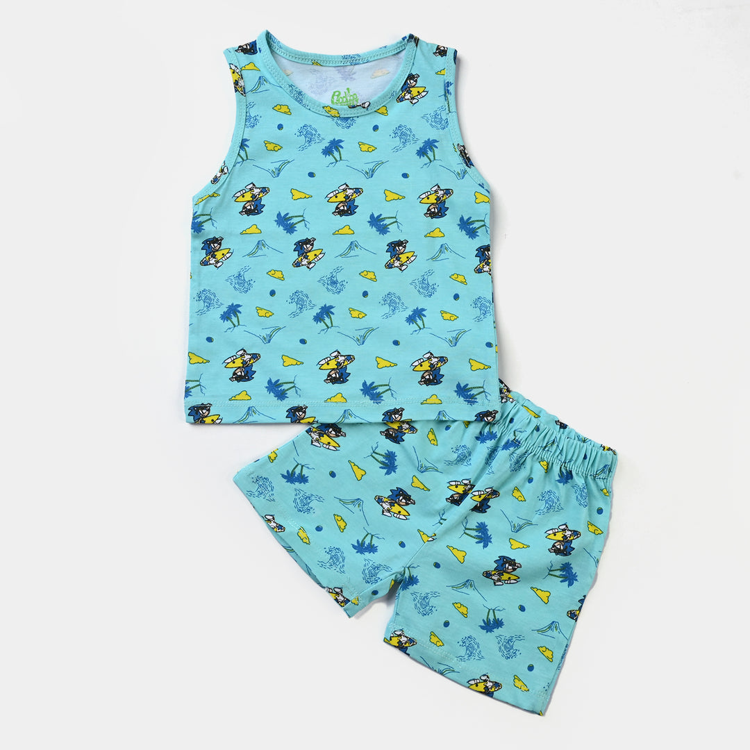 Infant Boys Cotton Jersey Knitted Suit Character-T. Turquoise