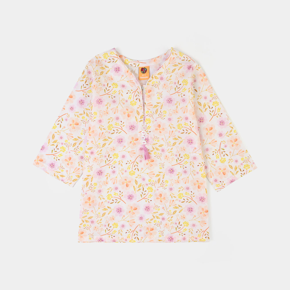 Girls Cotton Poplin Printed 2Piece Ditsy - White