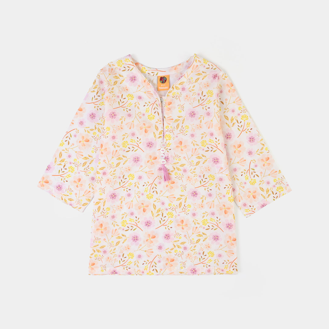Girls Cotton Poplin Printed 2Piece Ditsy - White
