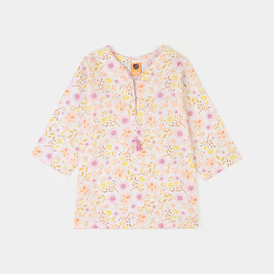 Girls Cotton Poplin Printed 2Piece Ditsy - White