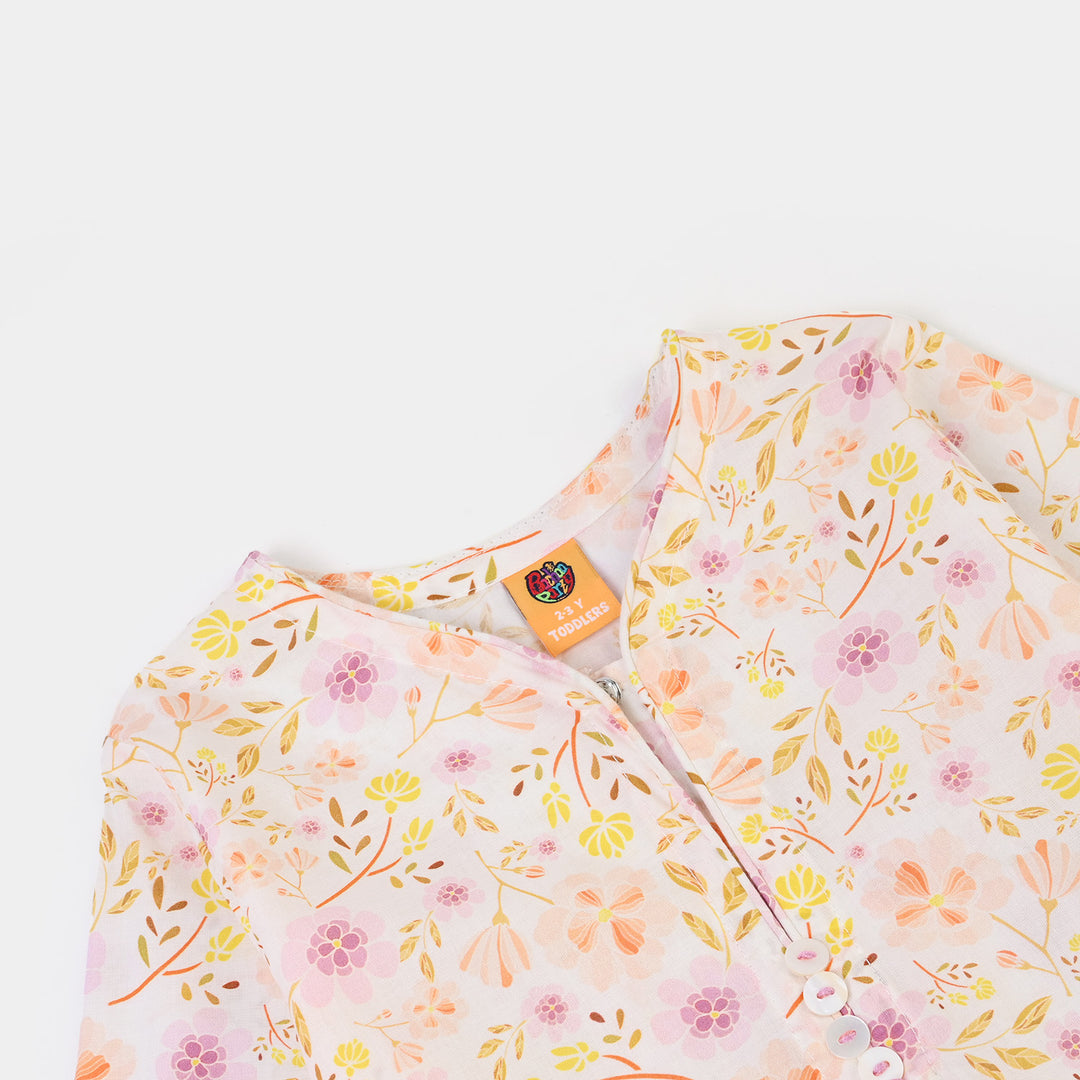 Girls Cotton Poplin Printed 2Piece Ditsy - White