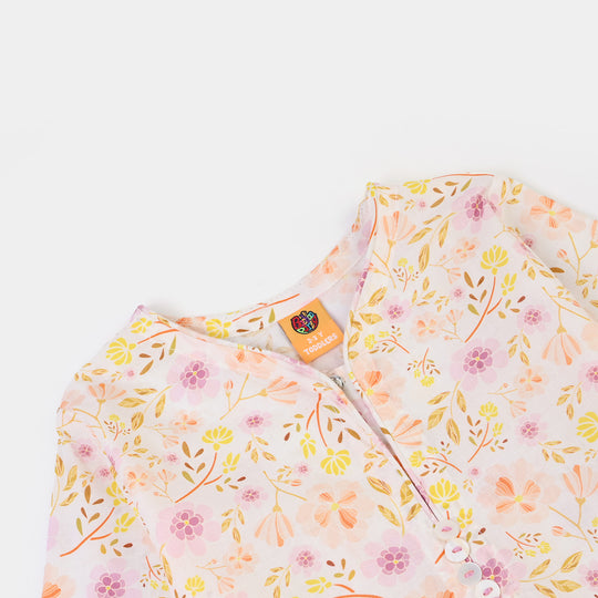 Girls Cotton Poplin Printed 2Piece Ditsy - White