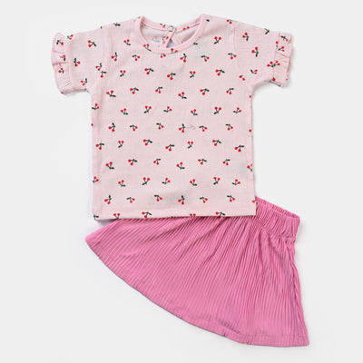 Infant Girls Cotton Jersey 2 Piece Set -Grey/Pink