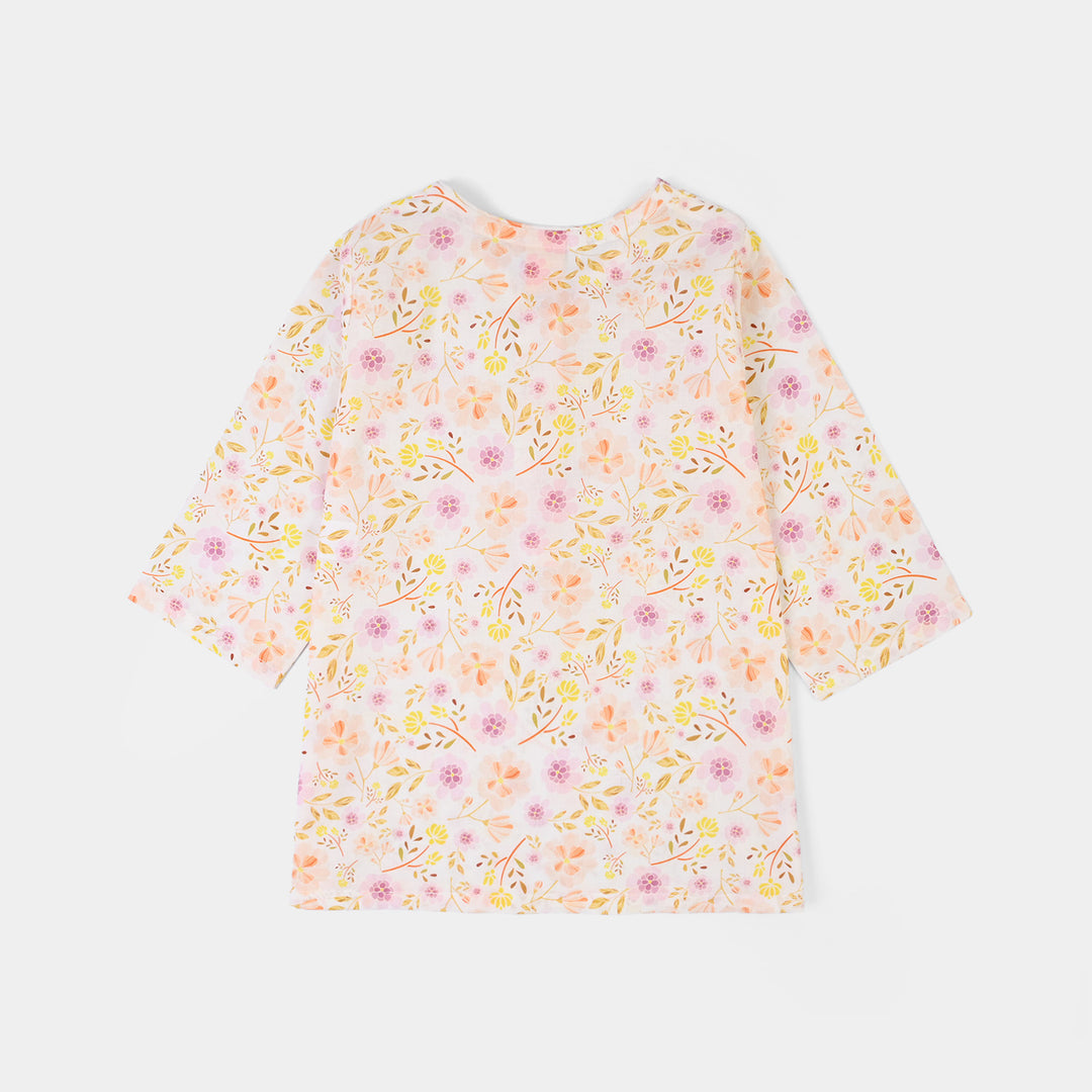 Girls Cotton Poplin Printed 2Piece Ditsy - White