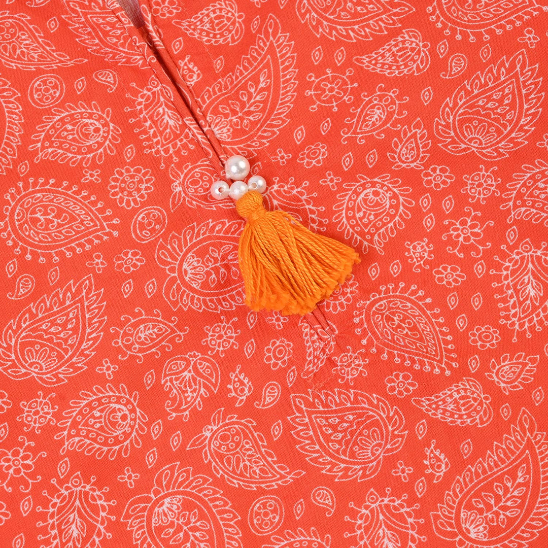 Girls Cotton Poplin Printed 2Piece Rang E Bahar-ORANGE
