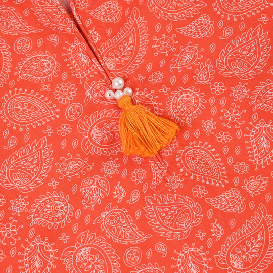 Girls Cotton Poplin Printed 2Piece Rang E Bahar-ORANGE