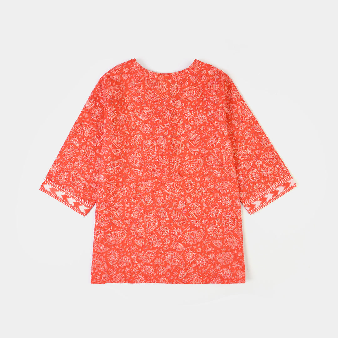 Girls Cotton Poplin Printed 2Piece Rang E Bahar-ORANGE