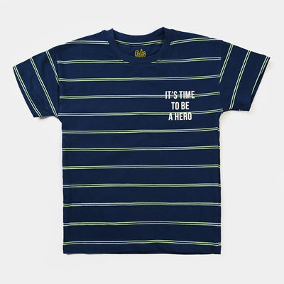 Boys Cotton Jersey T-Shirt H/S It's Time To Be A Hero-Navy Peony