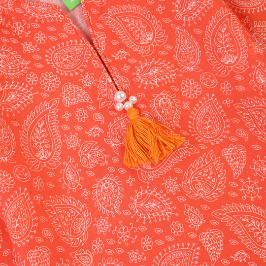 Infant Girls Cotton Poplin Printed 2Piece Rang E Bahar-ORANGE