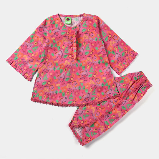 Infant Girls Cotton Poplin Printed 2PCs Suit Noble-Pink