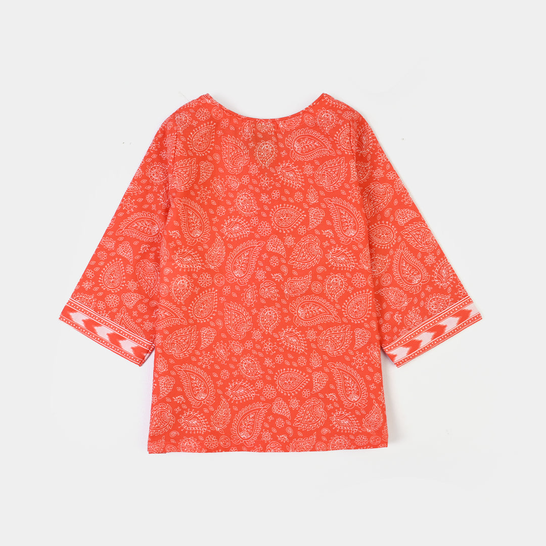 Infant Girls Cotton Poplin Printed 2Piece Rang E Bahar-ORANGE