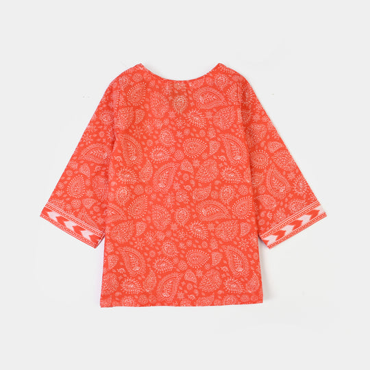 Infant Girls Cotton Poplin Printed 2Piece Rang E Bahar-ORANGE
