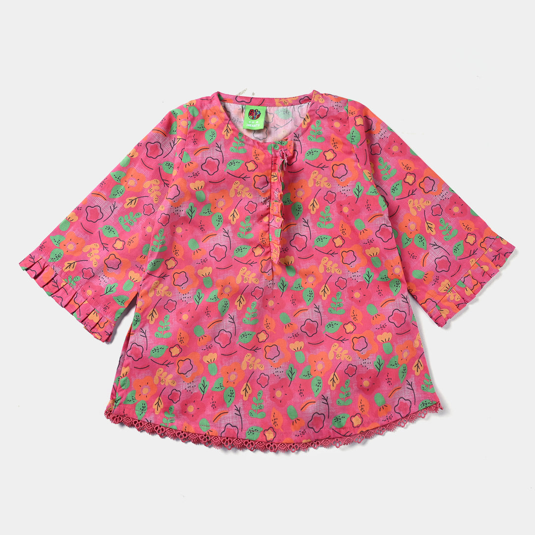 Infant Girls Cotton Poplin Printed 2PCs Suit Noble-Pink