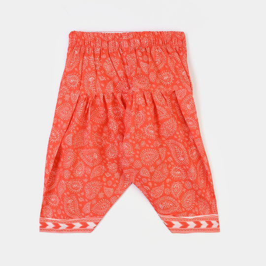 Infant Girls Cotton Poplin Printed 2Piece Rang E Bahar-ORANGE