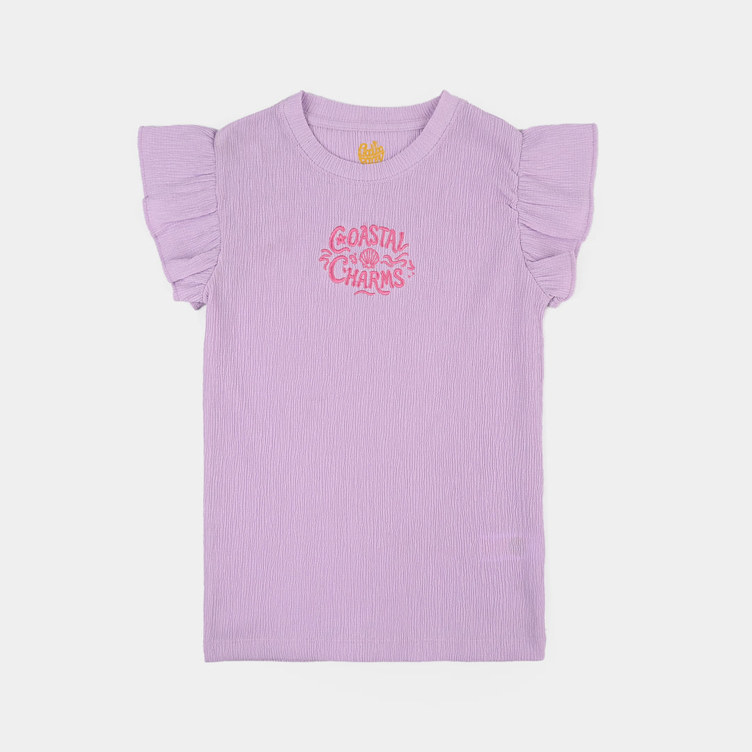 Girls Poly Crinkle T-Shirt Coastal Charms-Purple