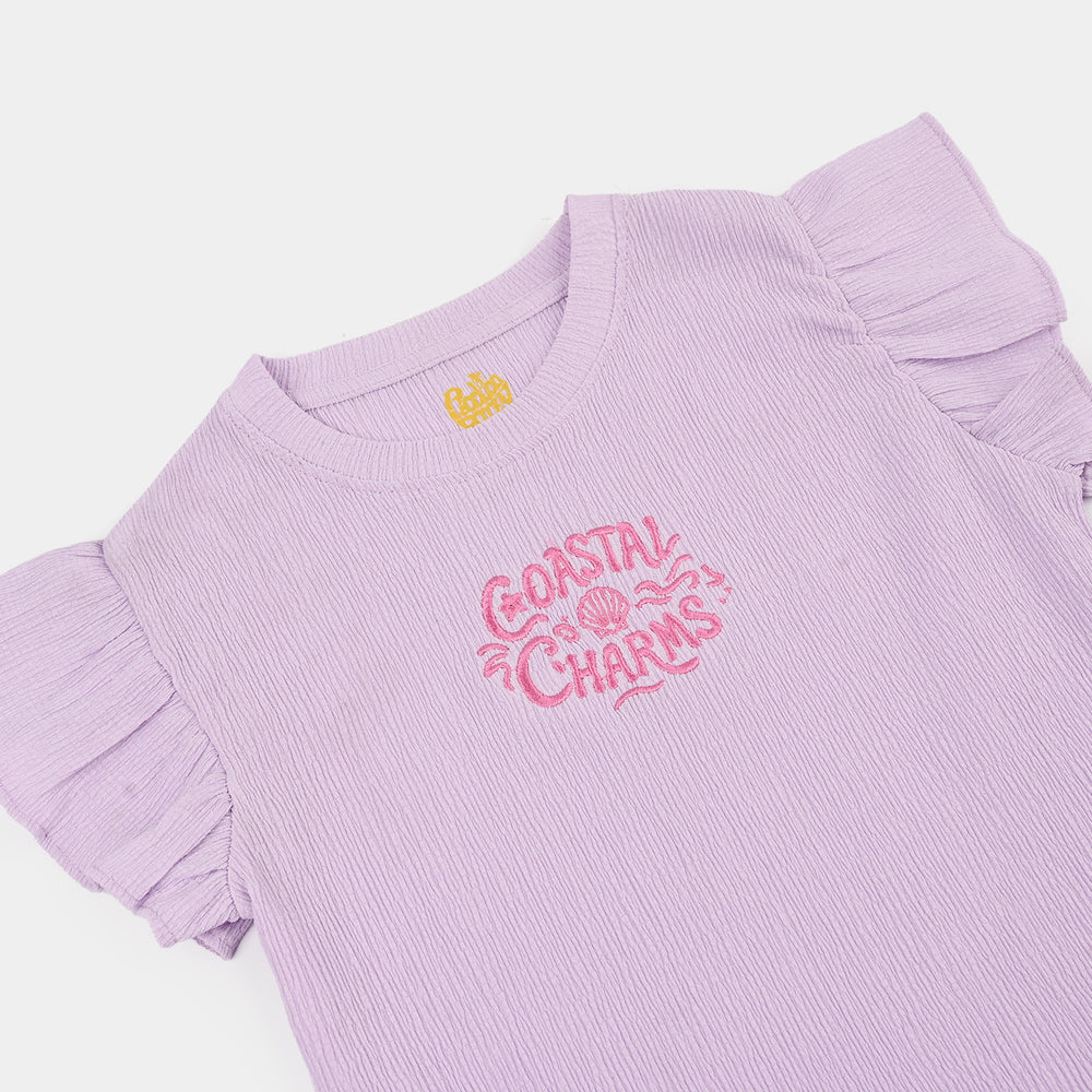 Girls Poly Crinkle T-Shirt Coastal Charms-Purple