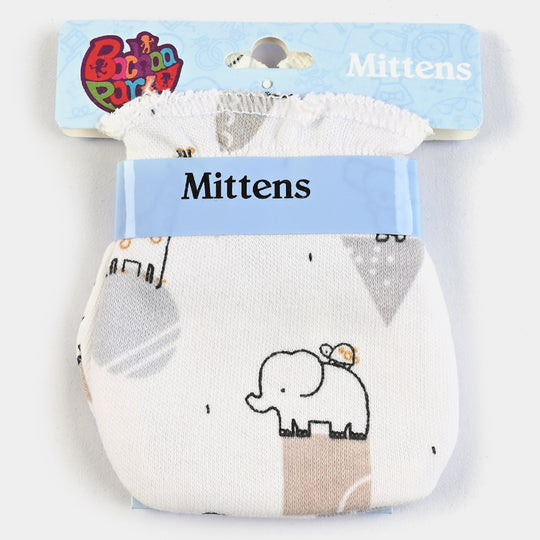 Animals Printed Mitten | White