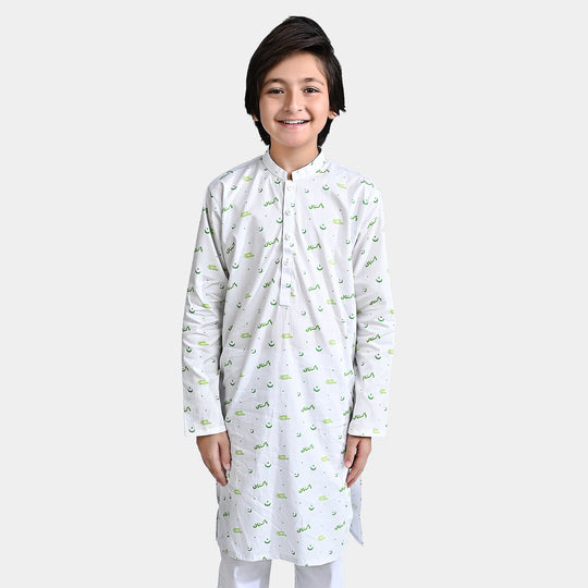 Boys Cotton Poplin Printed Kurta (Jeevey Pakistan )-White