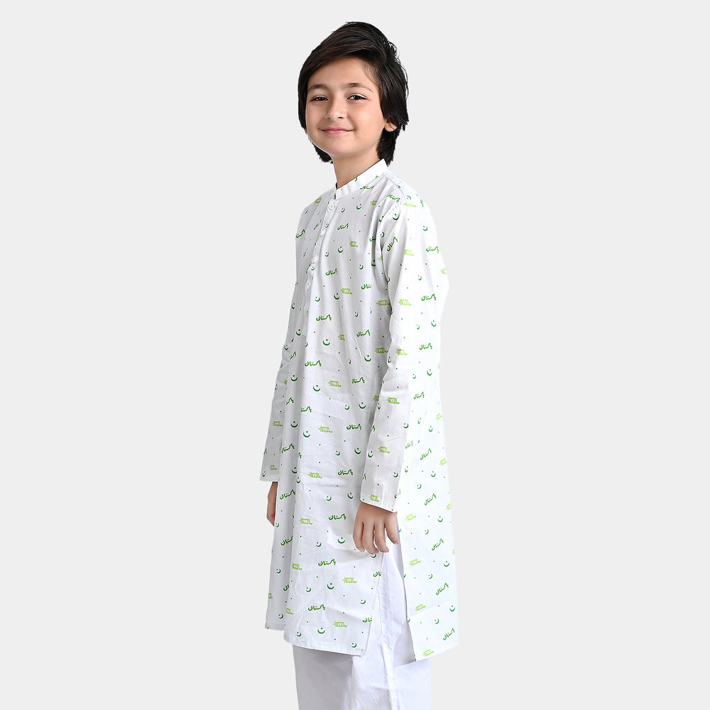 Boys Cotton Poplin Printed Kurta (Jeevey Pakistan )-White