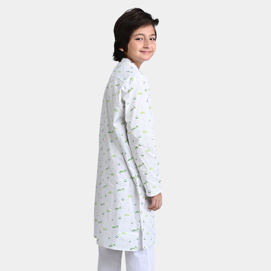 Boys Cotton Poplin Printed Kurta (Jeevey Pakistan )-White