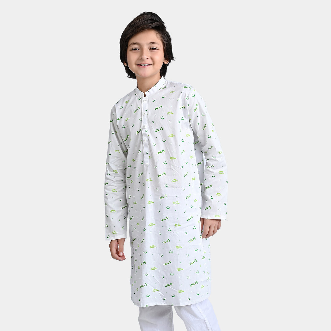 Boys Cotton Poplin Printed Kurta (Jeevey Pakistan )-White