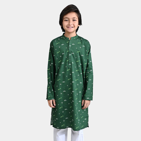 Boys Cotton Poplin Printed Kurta (Jeevey Pakistan)-Green