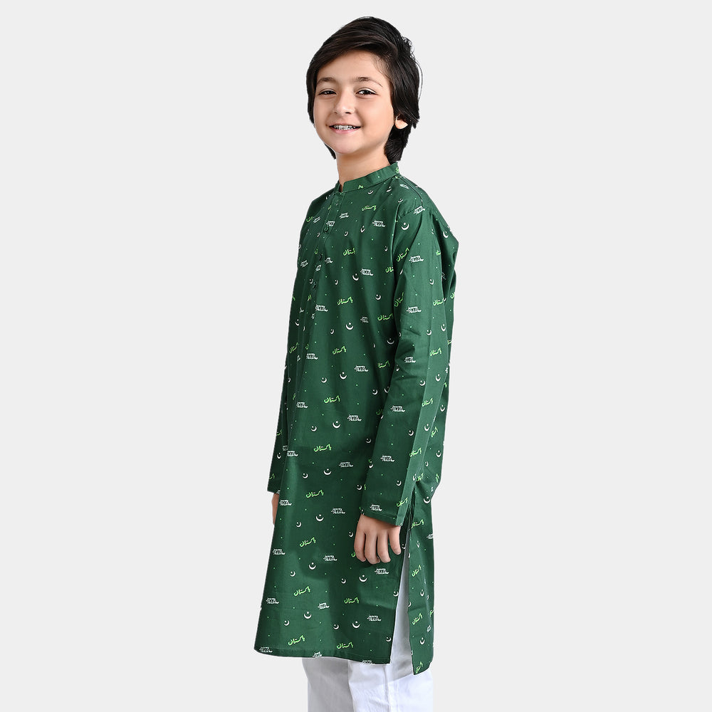 Boys Cotton Poplin Printed Kurta (Jeevey Pakistan)-Green