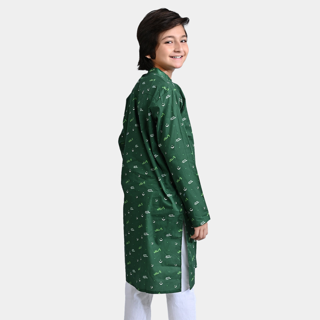Boys Cotton Poplin Printed Kurta (Jeevey Pakistan)-Green