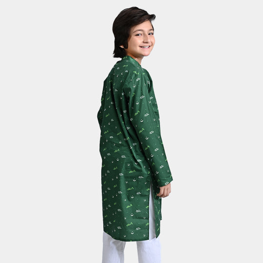 Boys Cotton Poplin Printed Kurta (Jeevey Pakistan)-Green
