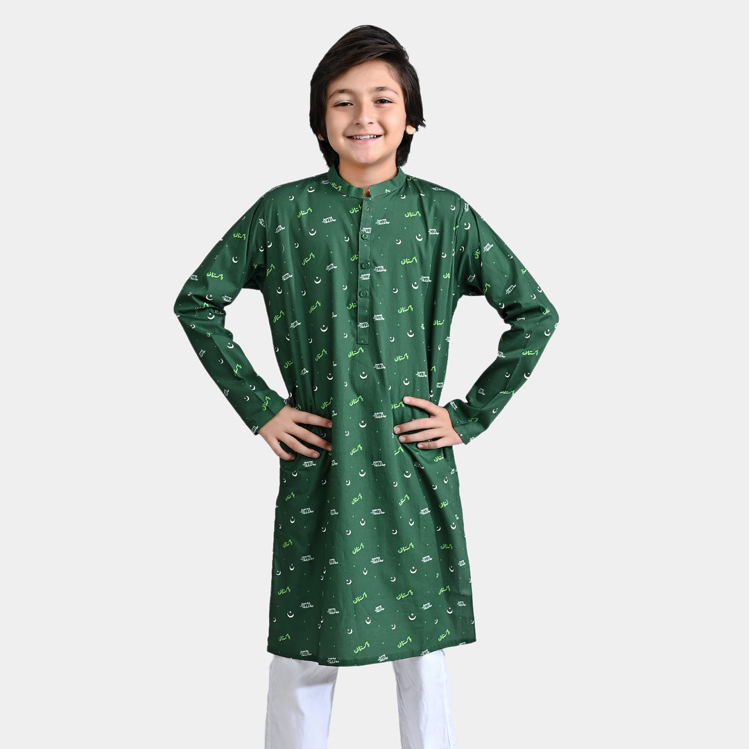 Boys Cotton Poplin Printed Kurta (Jeevey Pakistan)-Green