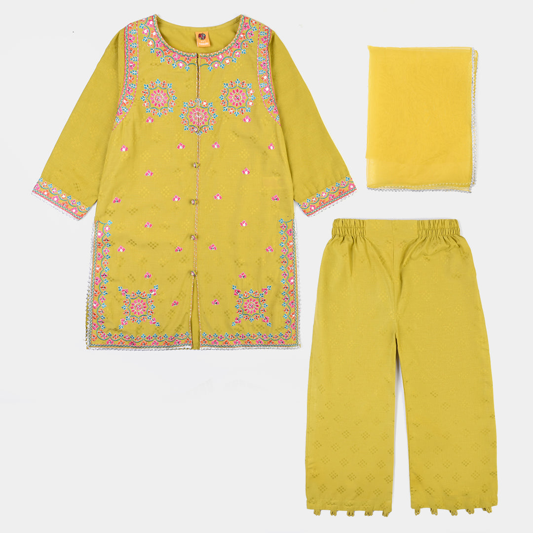 Girls Cotton Jacquard 3Pcs Sumbul - Green