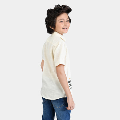 Boys Cotton Slub Casual Shirt H/S (Skate Board)-OFF-White