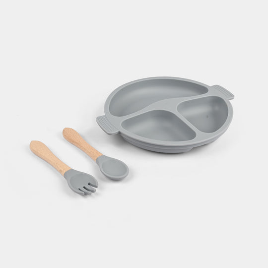 Baby Silicone Plate with Fork & Spoon Set