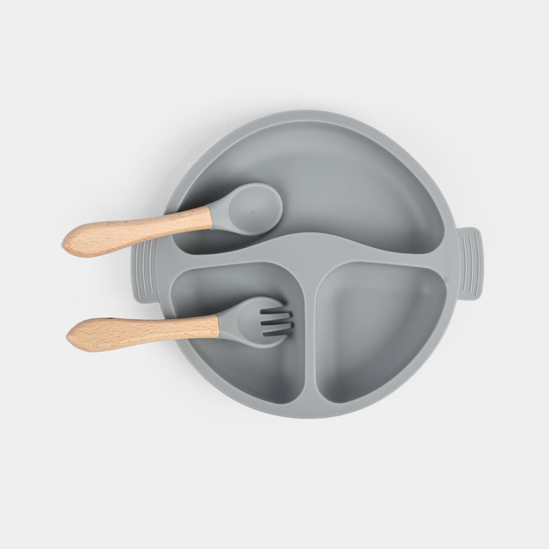 Baby Silicone Plate with Fork & Spoon Set